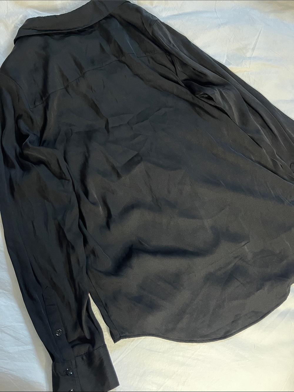 Quince Black Washable Stretch Silk Notch Collar Blouse size Large staple piece - Picture 7 of 8